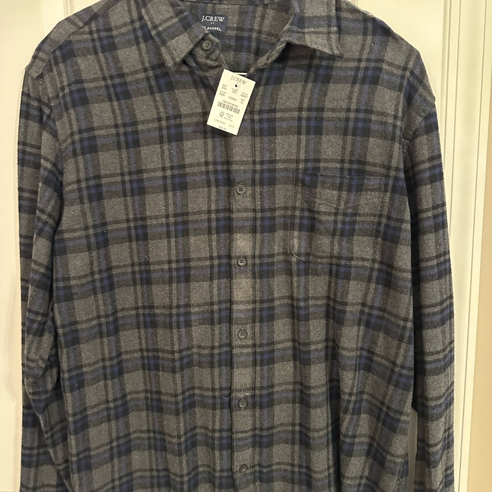 NWT - J. Crew Men's Gray and Blue Checkered Flannel size XL
